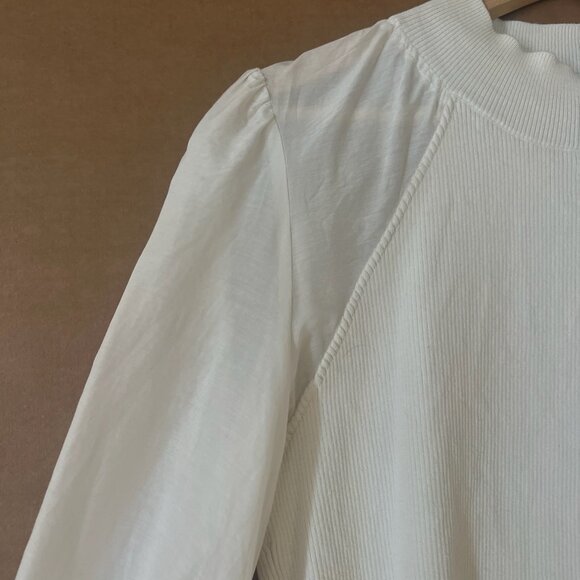 AllSaints White Knit Dolman Puff Sleeve Top Women’s XL 12 Elastic Cuff - Picture 4 of 6